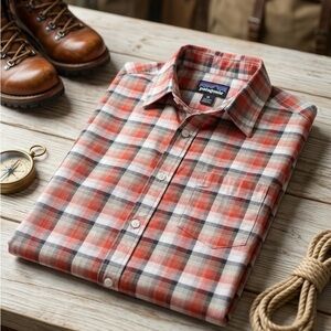 Patagonia AC Shirt Men’s M SP13 Burnt Orange Plaid Organic Cotton Blend 53962